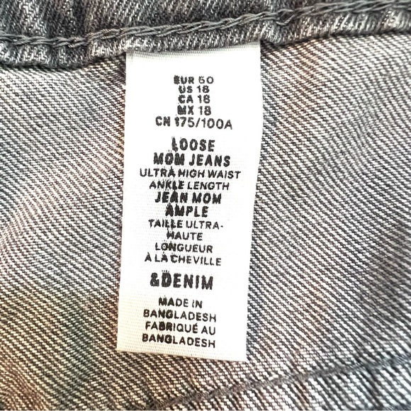H&M NWT Loose Mom Jeans, Black Wash, Grey Relaxed Fit Straight Jeans - Picture 9 of 12